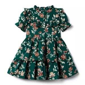 Janie and Jack Green Dress with Ruffled Tiered Skirt and Puff Sleeves
